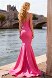 Sparkly Bright Mermaid Pink Off the Shoulder Long Corset Prom Dress