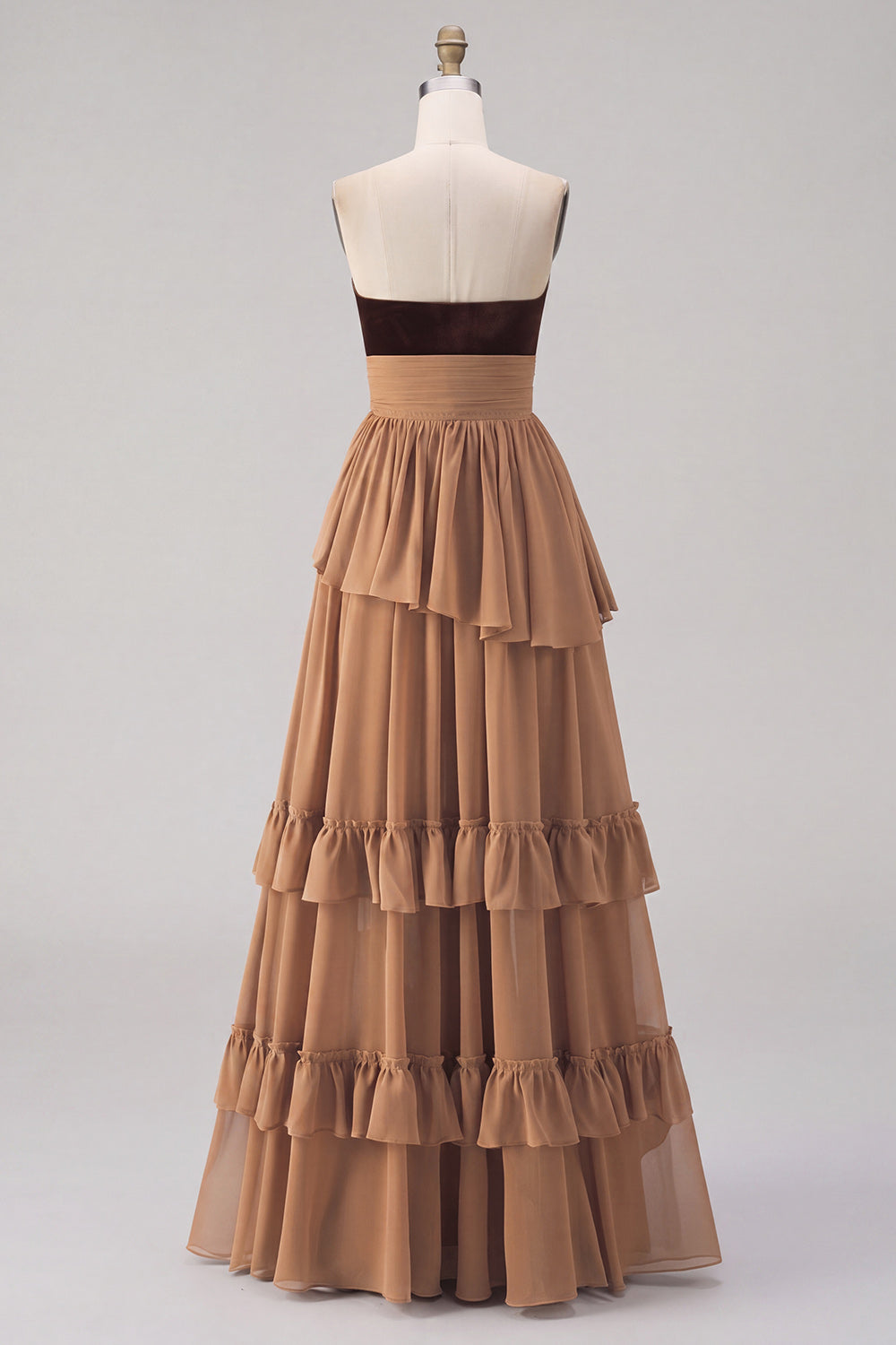 ZAPAKA Women Sweetheart Khaki Wedding Guest Dress with Slit Tiered A-Line Ruffled Chiffon Maxi Dress, Khaki / US18W