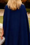 Navy Mermaid Chiffon Long Wedding Guest Dress with Cape