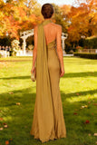 Khaki Mermaid Satin Halter Long Wedding Guest Dress