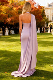 Light Purple Mermaid Satin Long Wedding Guest Dress with Cape