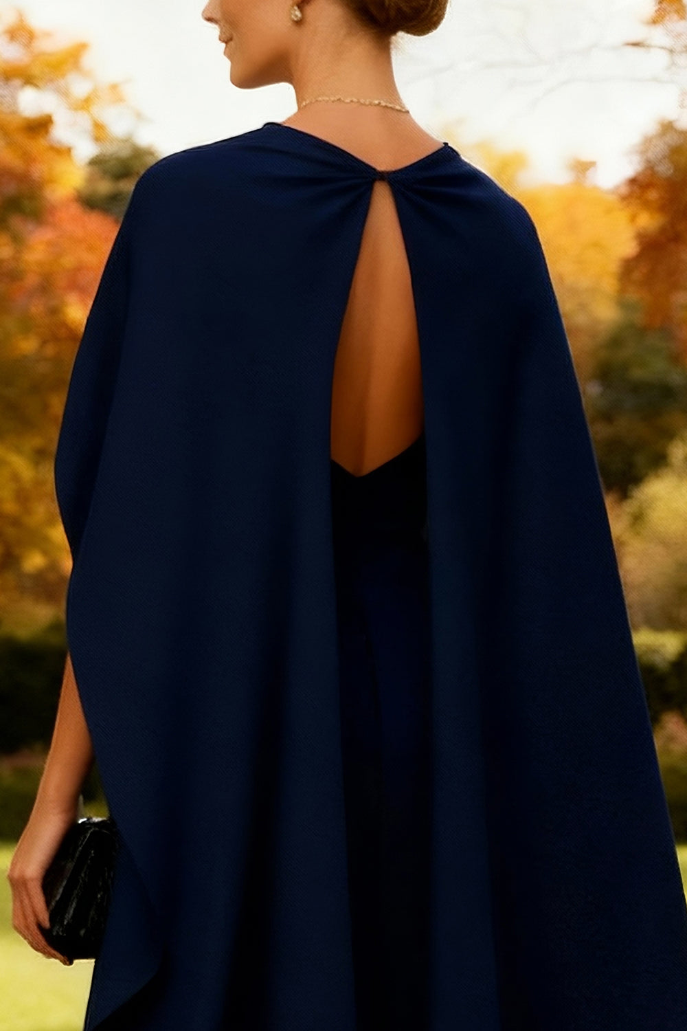 Navy Sheath Strapless Long Wedding Guest Dress with Cape