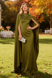 Olive Mermaid High Neck Long Wedding Guest Dress with Cape