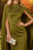 Olive Mermaid High Neck Long Wedding Guest Dress with Cape