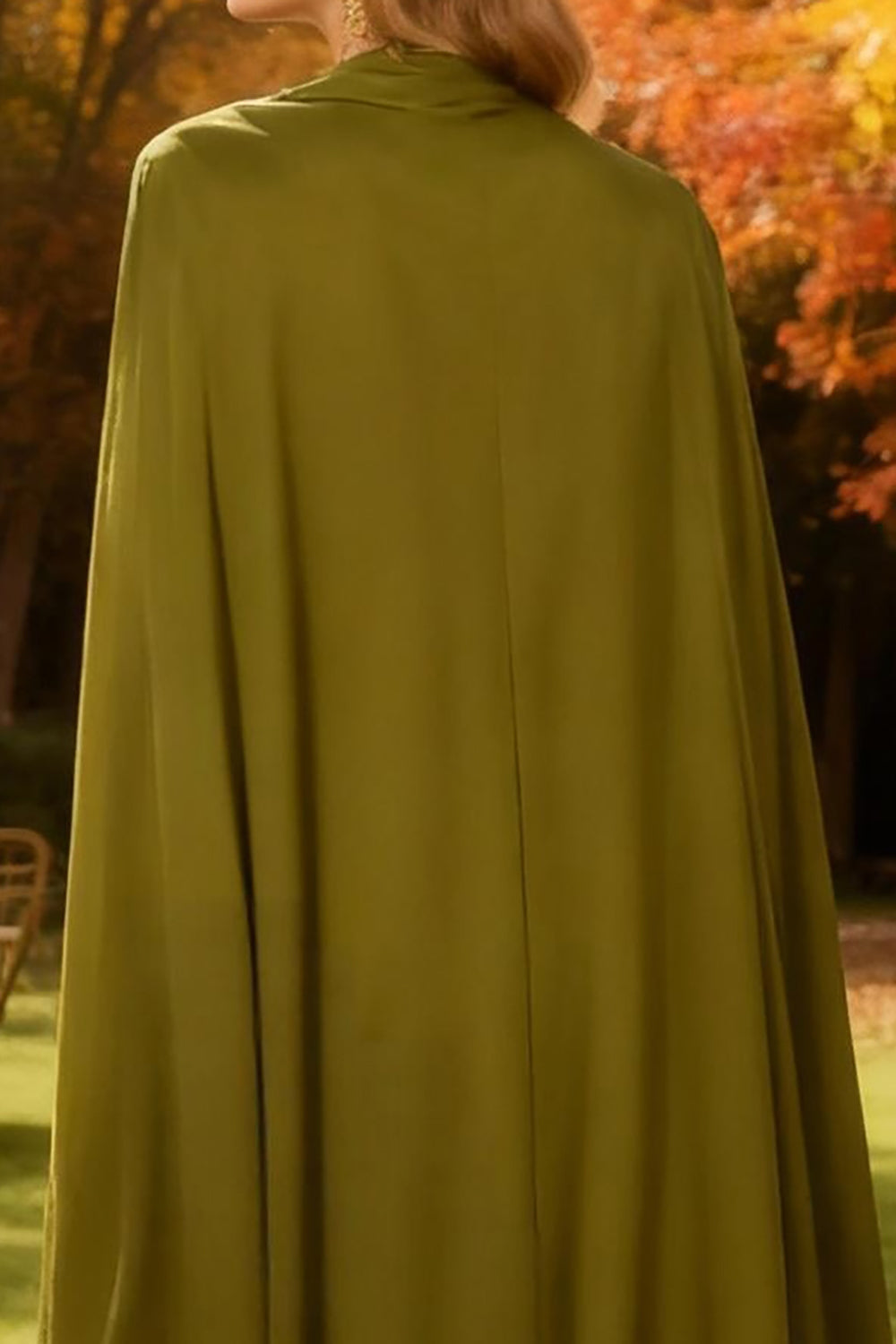 Olive Mermaid High Neck Long Wedding Guest Dress with Cape