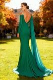 Sparkly Green Mermaid Long Sleeves Wedding Guest Dress with Cape