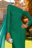 Sparkly Green Mermaid Long Sleeves Wedding Guest Dress with Cape