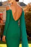 Sparkly Green Mermaid Long Sleeves Wedding Guest Dress with Cape