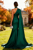 Dark Green Mermaid Long Wedding Guest Dress with Cape