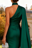 Dark Green Mermaid Long Wedding Guest Dress with Cape