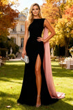 Black Mermaid Bateau Neck Long Wedding Guest Dress with Slit