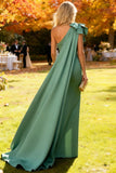 Sage Green Satin Mermaid Long Wedding Guest Dress with Cape