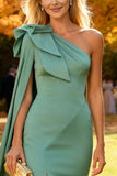 Sage Green Satin Mermaid Long Wedding Guest Dress with Cape