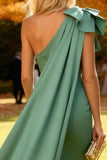 Sage Green Satin Mermaid Long Wedding Guest Dress with Cape