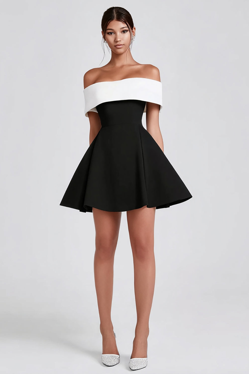 Black and White A-Line Short Cocktail Dress
