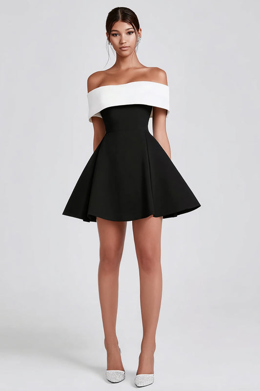 Black and White A-Line Short Cocktail Dress