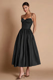 A-Line Corset Satin Black Tie Dress
