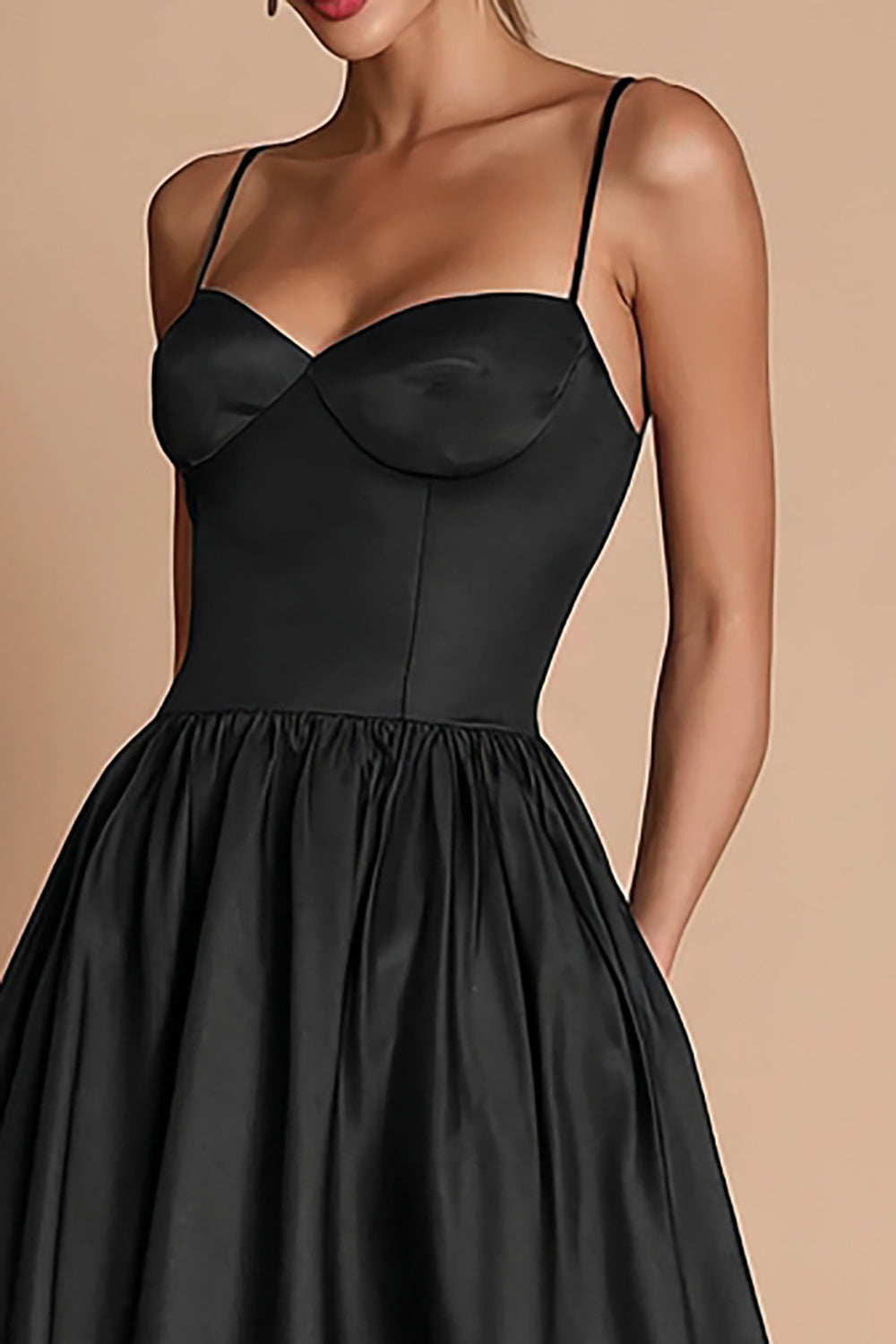 A-Line Corset Satin Black Tie Dress