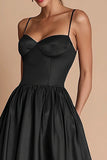 A-Line Corset Satin Black Tie Dress