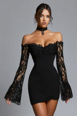 Black Bodycon Short Cocktail Dress with Lace