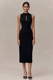 Black Bodycon Midi Cocktail Dress with Keyhole