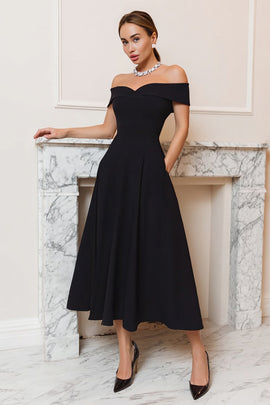 A-Line Off the Shoulder Black Tie Dress