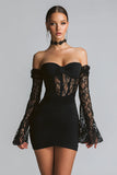Black Corset Bodycon Short Cocktail Dress with Lace