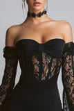 Black Corset Bodycon Short Cocktail Dress with Lace