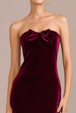 Burgundy Velvet Mermaid Long Holiday Party Dress with Bow