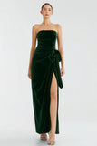 Pine Velvet Long Holiday Party Dress with Slit