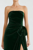 Pine Velvet Long Holiday Party Dress with Slit