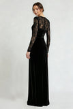 Black Velvet Sheath Long Holiday Party Dress with Lace