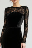 Black Velvet Sheath Long Holiday Party Dress with Lace