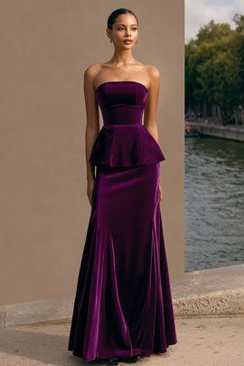 Plum Velvet Sheath Long Holiday Party Dress