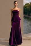 Plum Velvet Sheath Long Holiday Party Dress