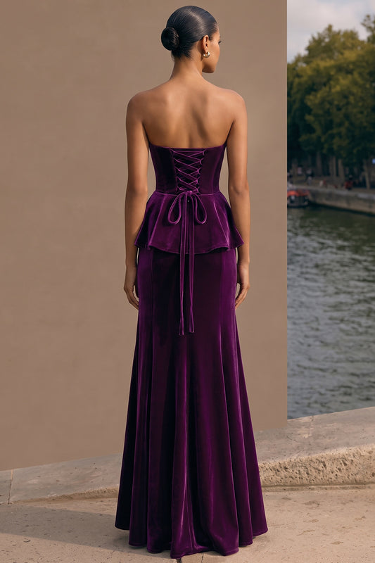 Plum Velvet Sheath Long Holiday Party Dress