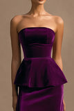 Plum Velvet Sheath Long Holiday Party Dress