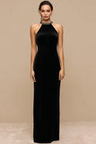 Sparkly Black Velvet Long Holiday Party Dress with Beading