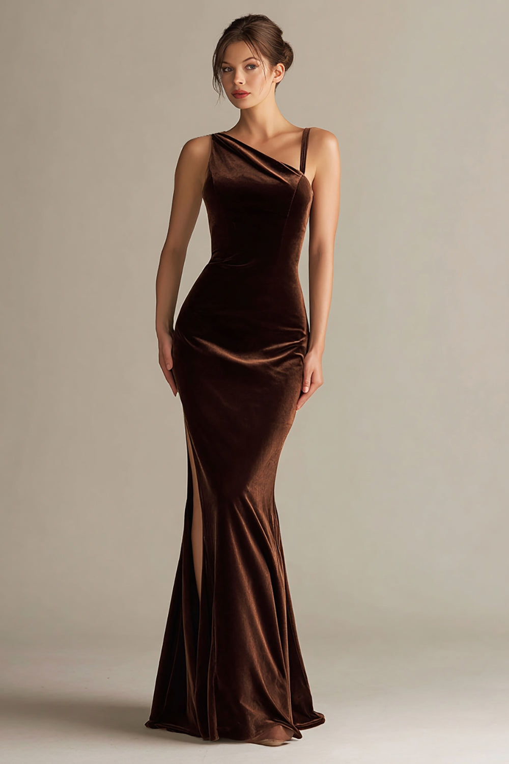 Dark Brown Velvet Mermaid Long Holiday Party Dress