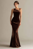 Dark Brown Velvet Mermaid Long Holiday Party Dress