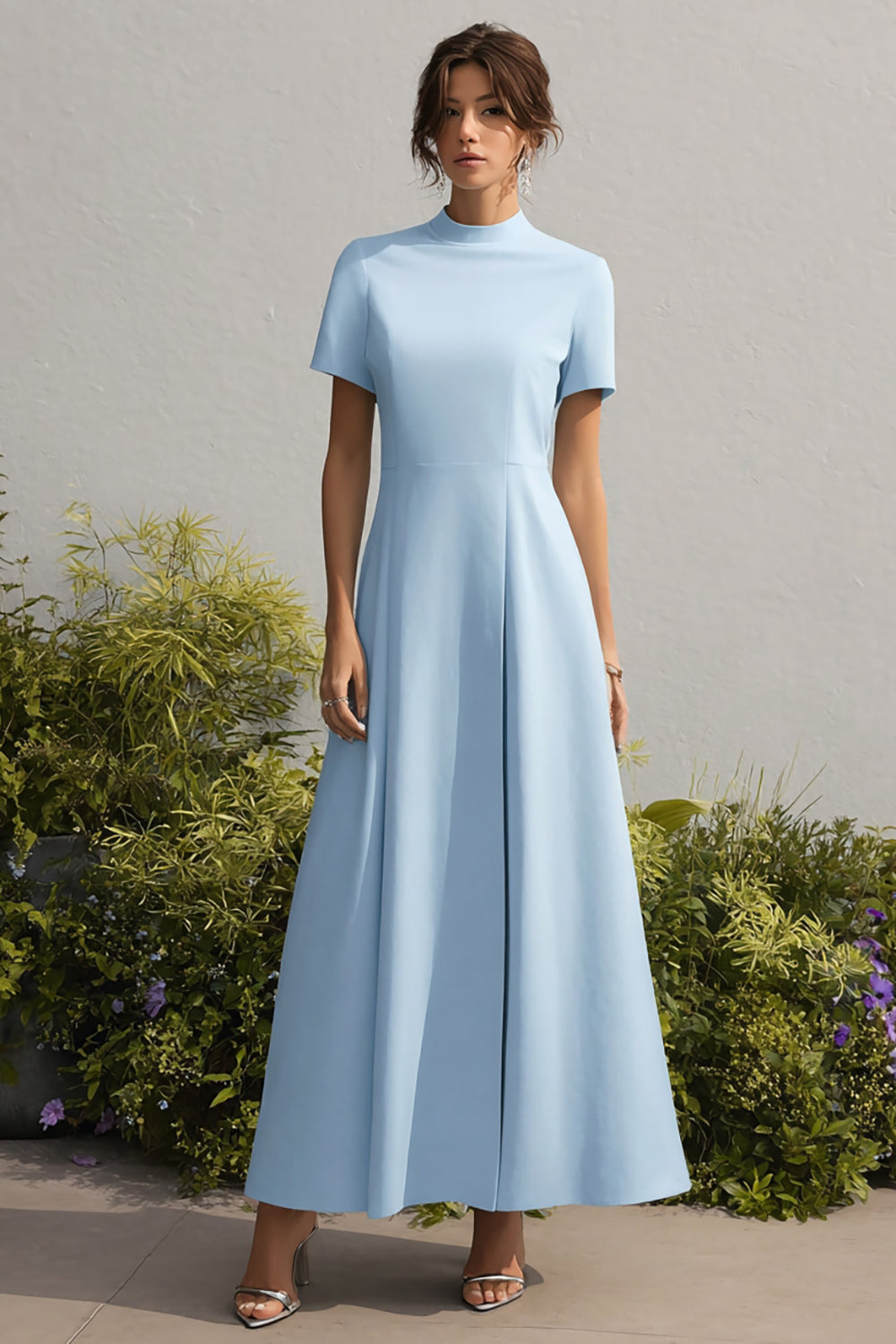 Sky Blue A-Line Long Wedding Guest Dress