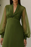 A-Line Olive V-Neck Long Wedding Guest Dress