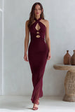 Simple Burgundy Long Mermaid Wedding Guest Dress with Keyhole