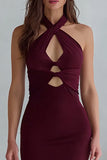 Simple Burgundy Long Mermaid Wedding Guest Dress with Keyhole