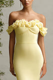 Daffodil Mermaid Corset Long Wedding Guest Dress with 3D Flowers