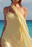 Simple Daffodil Neck Scarf Long Wedding Guest Dress