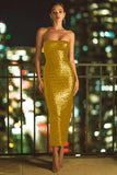 Sparkly Olive Strapless Bodycon Sequin Midi Cocktail Dress