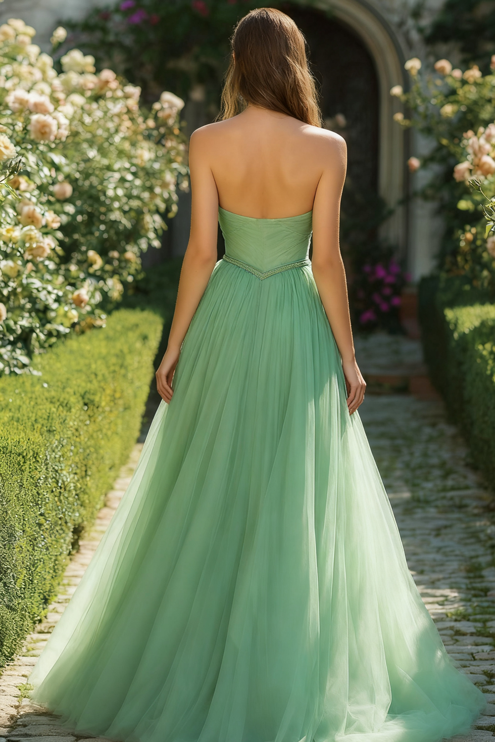 Light Green Princess Sweetheart Long Corset Prom Dress