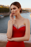Sparkly Red Mermaid Sweetheart Long Prom Dress with Beading
