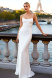 Simple White Spaghetti Straps Mermaid Long Bridal Dress